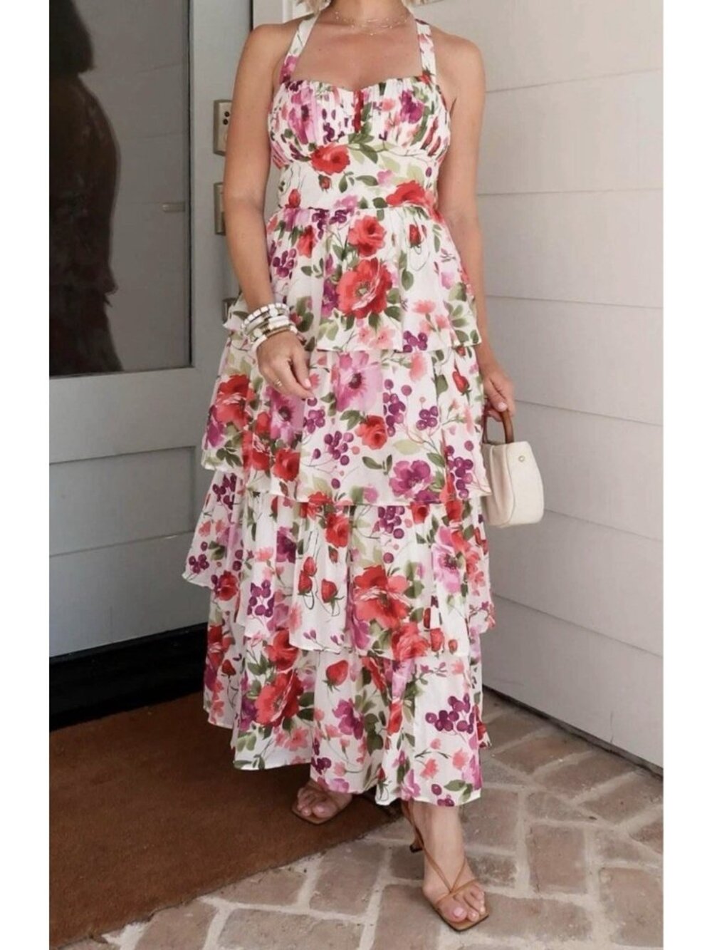 Abercrombie & Fitch Strawberry Floral Maxi Dress Large Tall Tie Back Romantic